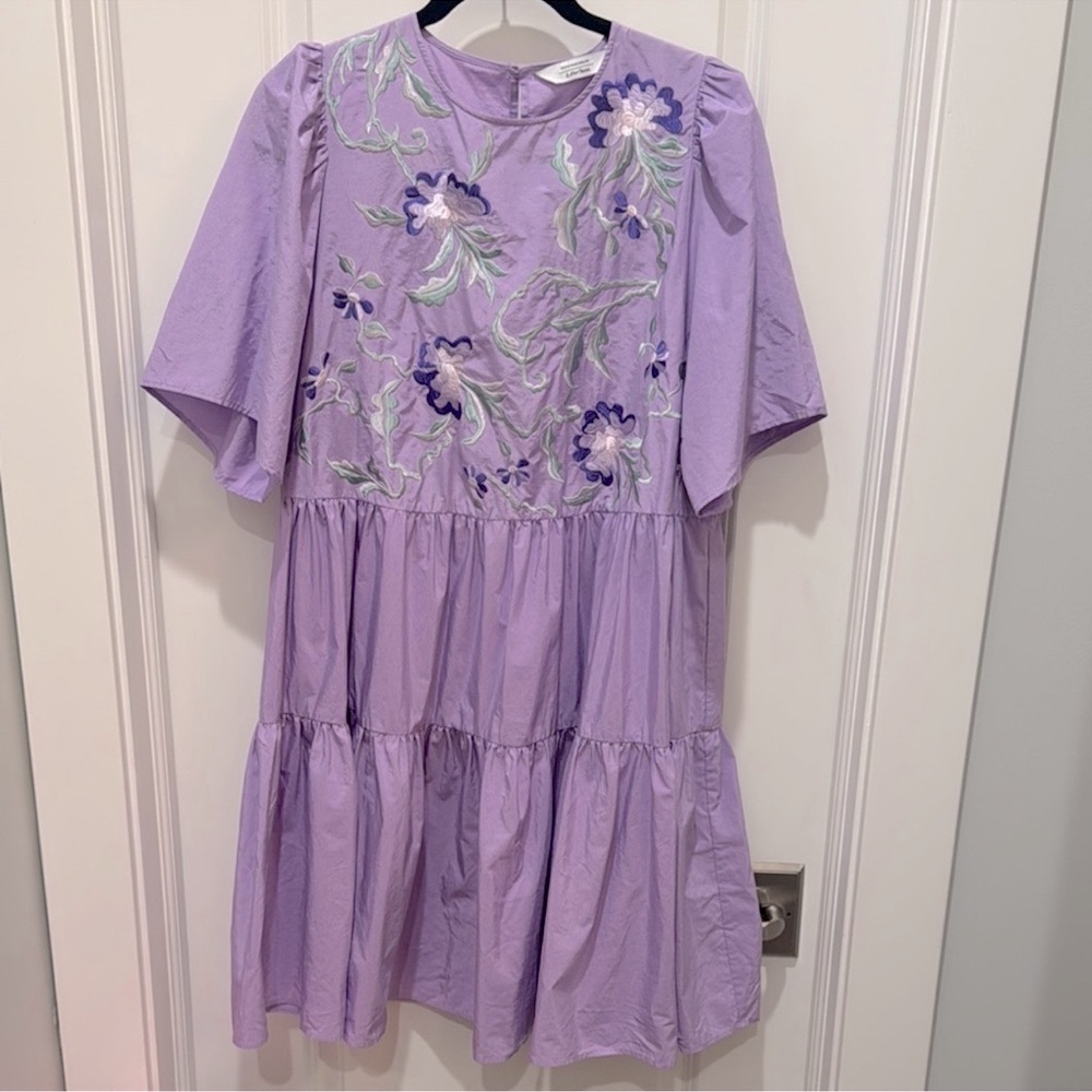 & Other Stories Purple Tiered Puff Sleeve Midi Dress Women’s 12 - Picture 3 of 14